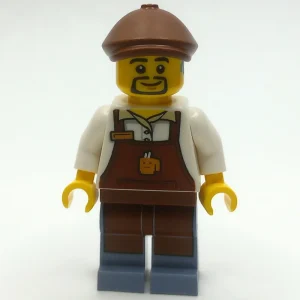 White Torso, Reddish Brown Apron, Sand Blue Legs, Reddish Brown Cap — LEGO 31141 Main Street
