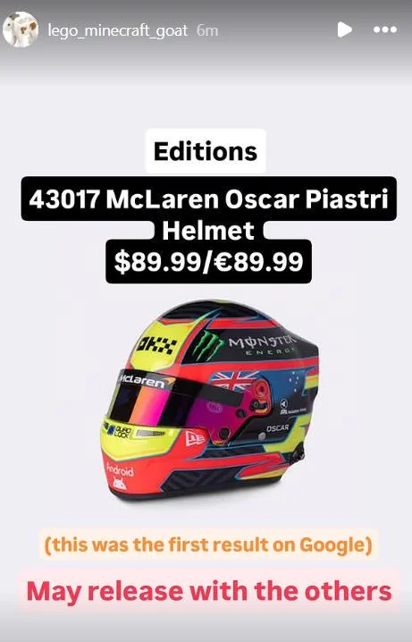 Чутки шолом McLaren Oscar Piastri набір LEGO 43017