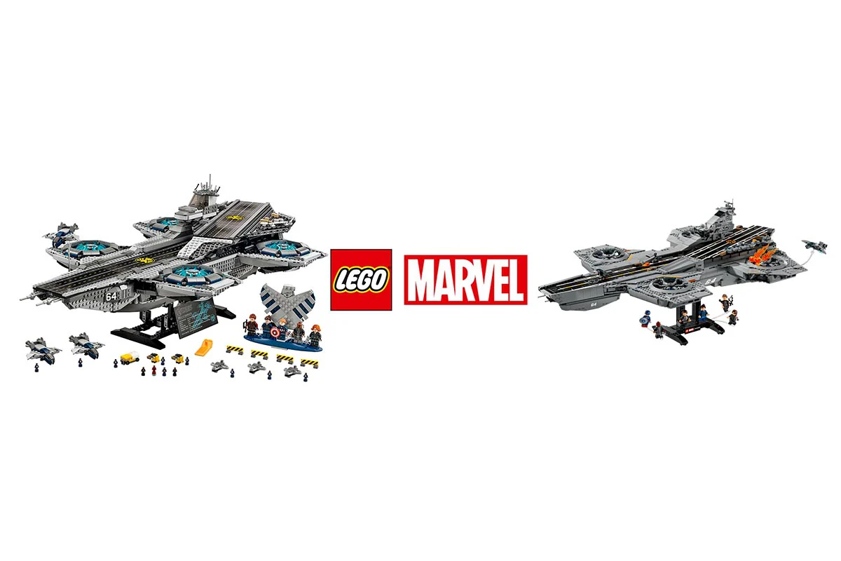 Як нова версія набору LEGO Marvel 76354 S.H.I.E.L.D. Helicarrier 2026 року виглядає на тлі набору класики LEGO Marvel 76042 The SHIELD Helicarrier 2015 року
