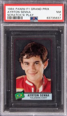 Колекційна картка 11984 Panini F1 Grand Prix Scratch N' Play Ayrton Senna Rookie Card
