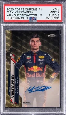 Колекційна картка 2020 Topps Chrome F1 Autographs SuperFractor #F1A-MV Max Verstappen Signed Rookie Card (#1/1)