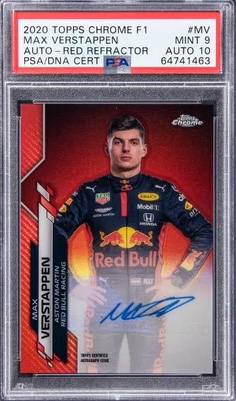 Колекційна картка 2020 Topps Chrome F1 Autographs Red Refractor #F1A-MV Max Verstappen Signed Rookie Card (#3/5)