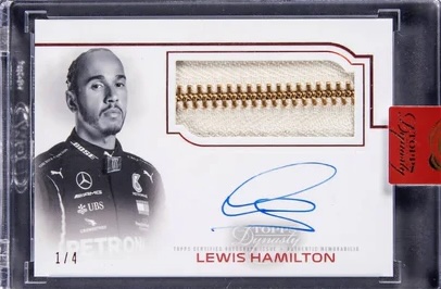 Колекційна картка 2020 Topps Dynasty F1 Autographed Suit Zipper Relic #AFP-LH Lewis Hamilton Signed Patch Card (#1/4)