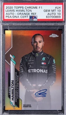 Колекційна картка 2020 Topps Chrome F1 Autographs Orange Refractor #F1A-LH Lewis Hamilton Signed Card (#06/25)
