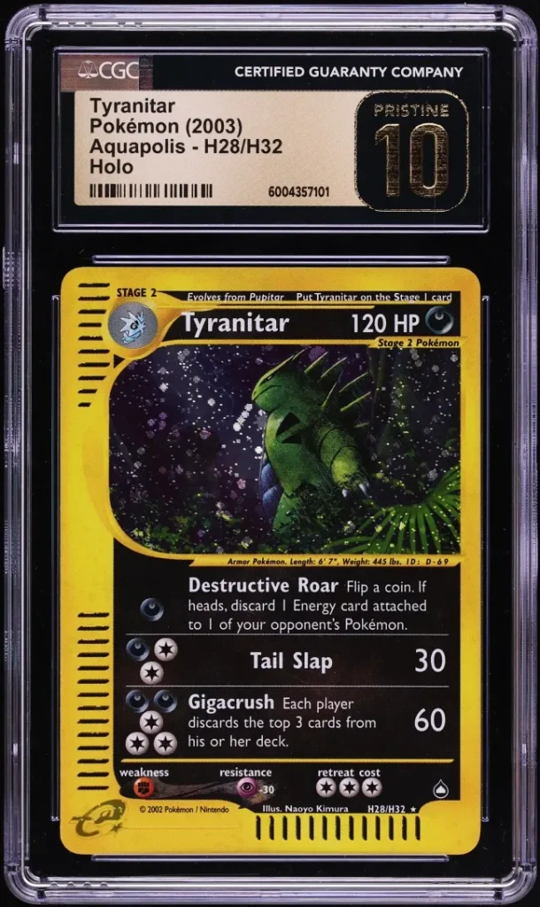 Pokémon TCG Aquapolis Tyranitar 2003 (Holo): CGC Pristine 10, $11 100, POP 3
