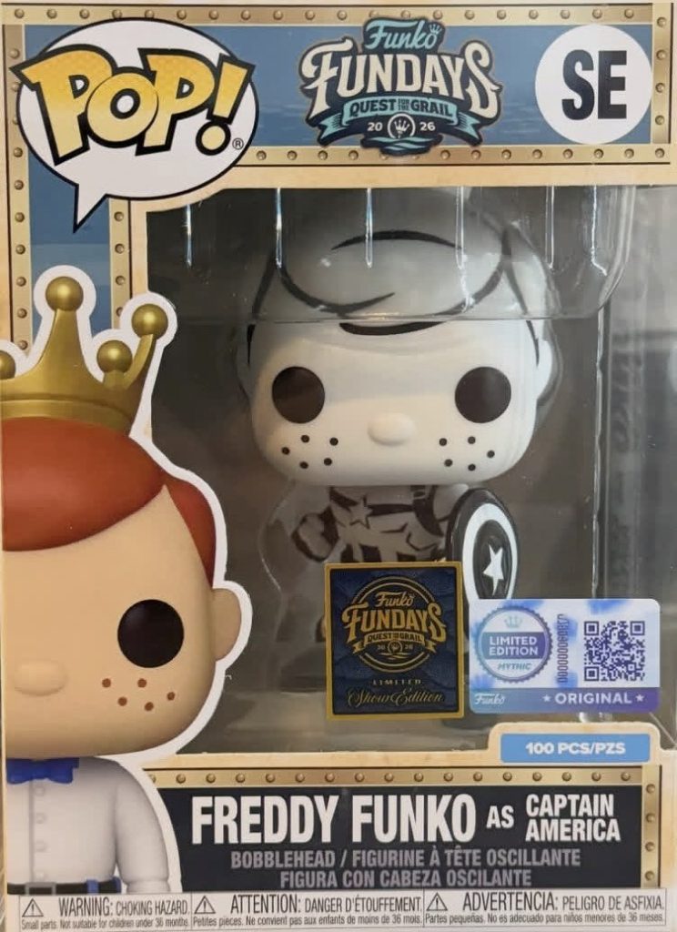 Funko Pop Freddy Funko as Captain America (Sketch Demo) Funko Fundays Quest for the Grail 100 PCS