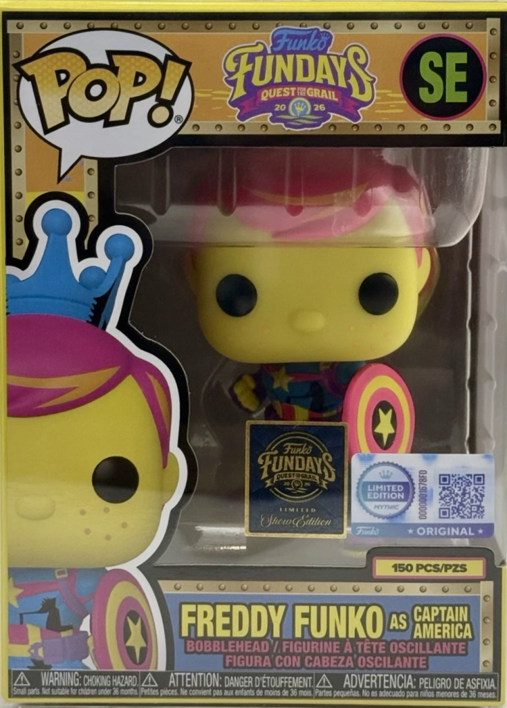 Funko Pop Freddy Funko as Captain America (Blacklight) Funko Fundays Quest for the Grail 150 PCS