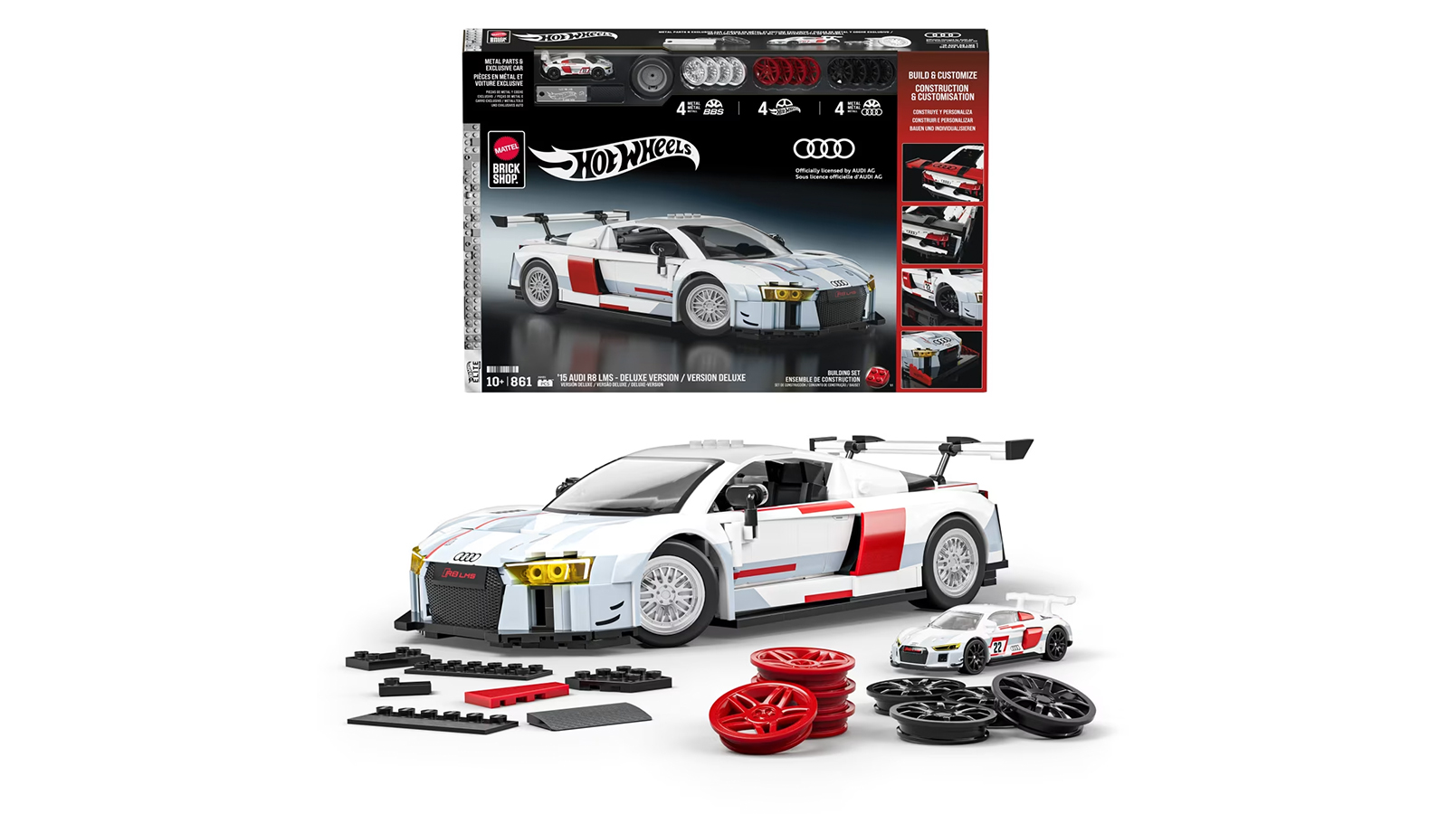 Mattel Brick Shop випустить збірну модель Hot Wheels ’15 Audi R8 LMS Deluxe у масштабі 1:16 — конструктор із карбоновими цеглинками та ексклюзивним металевим бонусом
