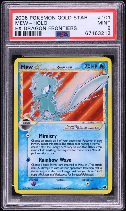 Pokémon TCG PSA 9 Mew Gold Star Holo (Dragon Frontiers)