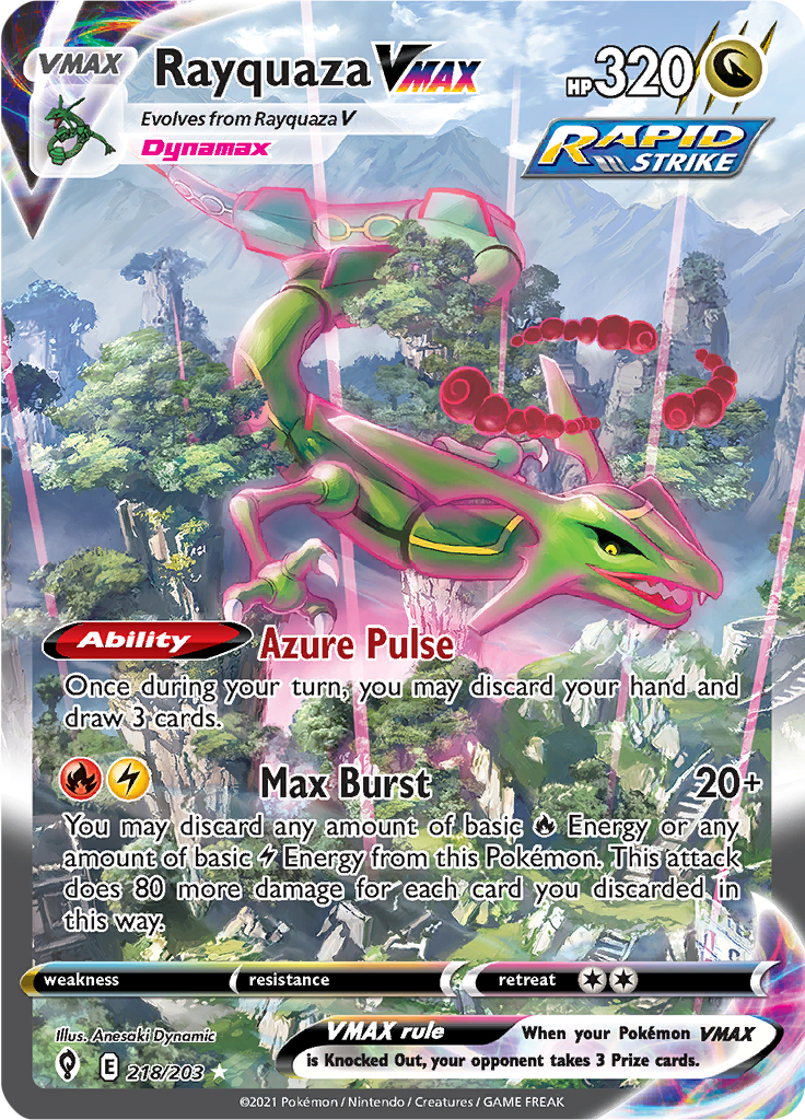 Pokémon TCG Rayquaza VMAX (Alternate Art Secret Rare) — Evolving Skies, 218/203