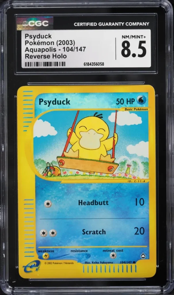 Pokémon TCG Aquapolis Reverse Holo Psyduck: CGC 8.5, $2 760, POP 18